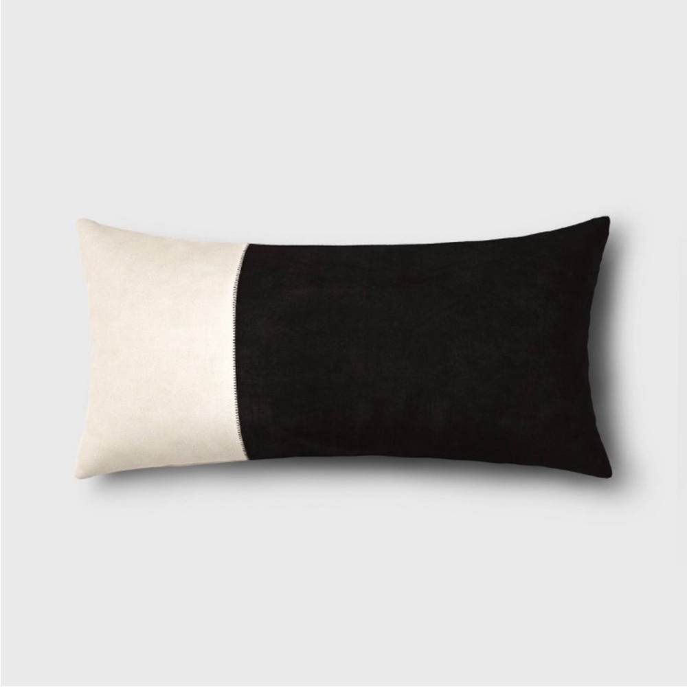 NEW Threshold Suede Black and White Lumbar Pillow REMOVABLE COVER
